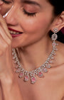 VELISEA Elegant Pink Teardrop Crystal Necklace Set | American Diamond Jewelry for Wedding & Party Wear