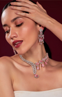 VELISEA Pink Teardrop Cubic Zirconia American Diamond Necklace Set | Statement Jewelry for Women