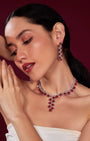VELISEA Red Teardrop Cubic Zirconia American Diamond Necklace Set | Statement Jewelry for Women