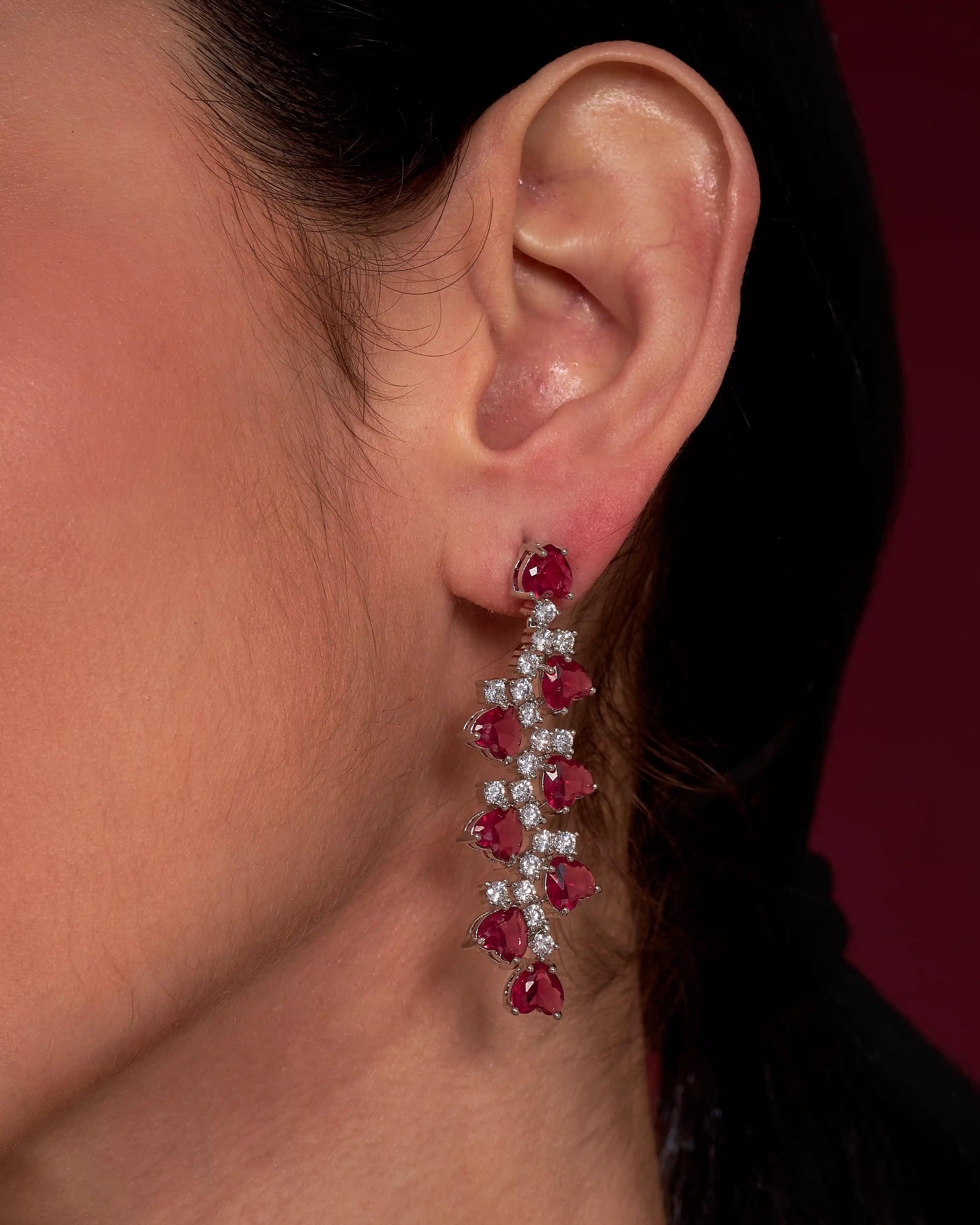 VELISEA Red Teardrop Cubic Zirconia American Diamond Necklace Set | Statement Jewelry for Women