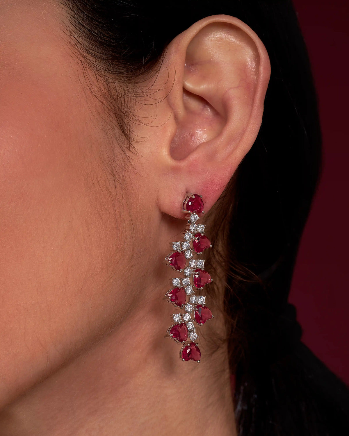 VELISEA Red Teardrop Cubic Zirconia American Diamond Necklace Set | Statement Jewelry for Women