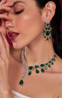 VELISEA Green Teardrop Cubic Zirconia American Diamond Necklace Set | Statement Jewelry for Women