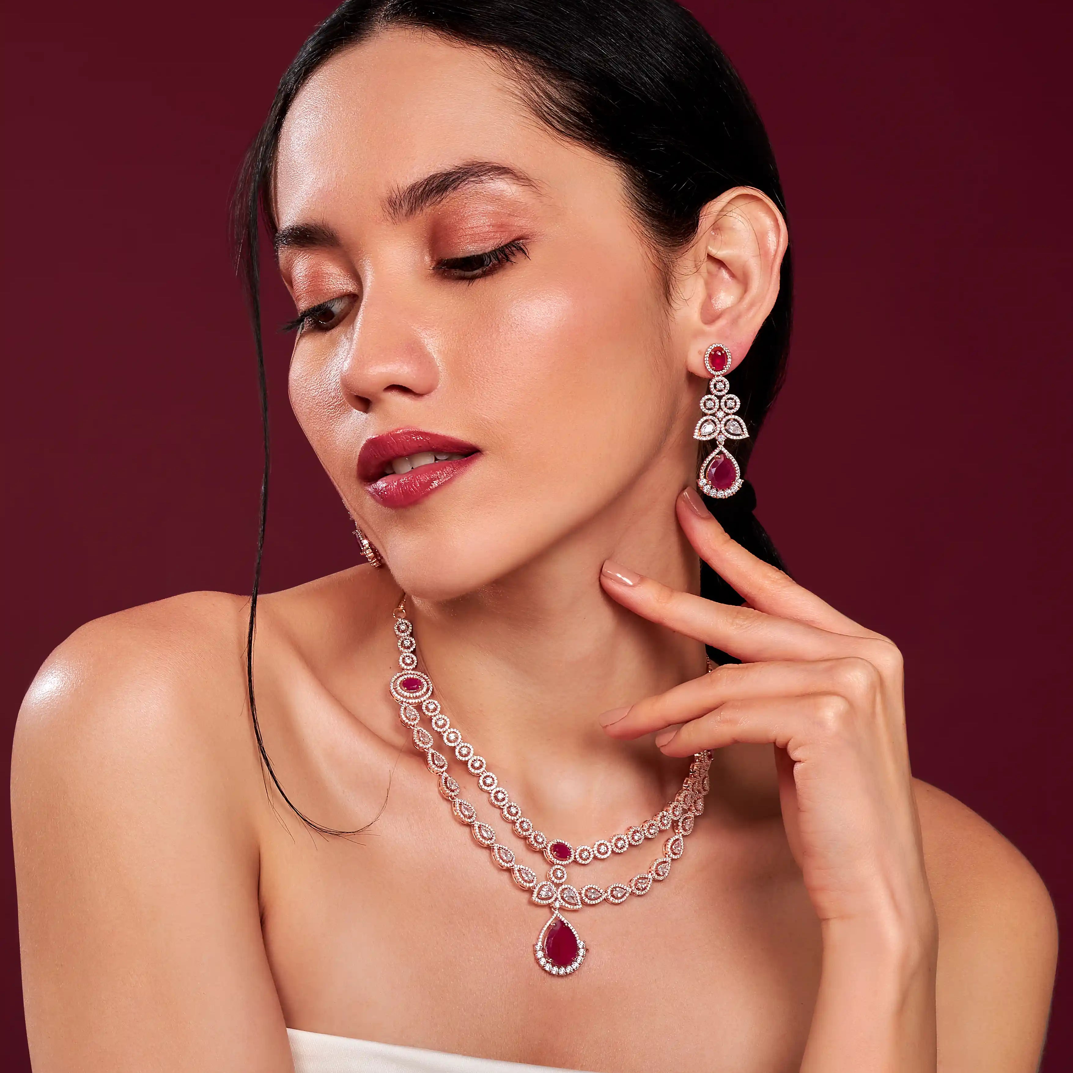 VELISEA Emerald Royale Necklace Set for Women | Premium Green Zirconia Jewellery