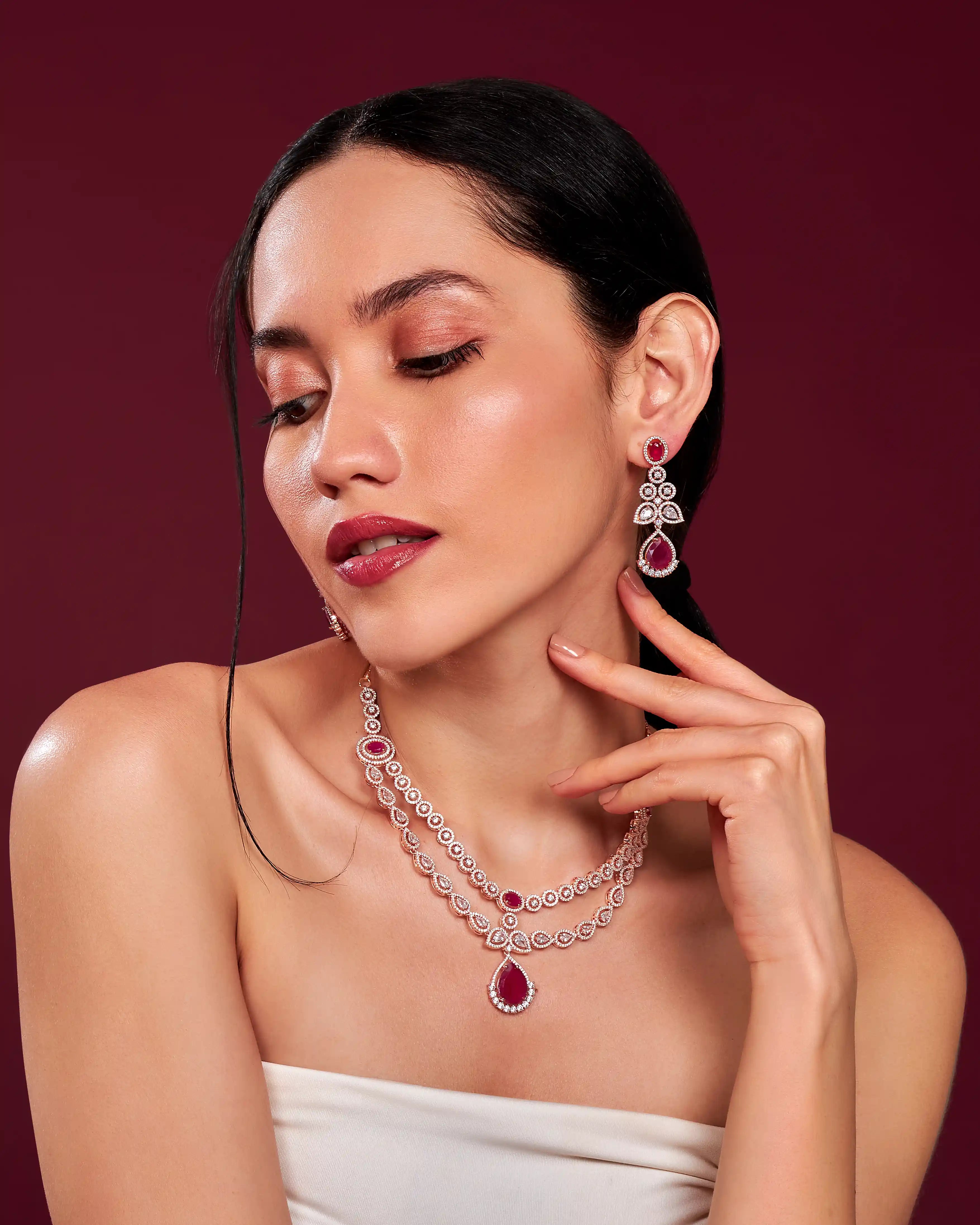 VELISEA Emerald Royale Necklace Set for Women | Premium Green Zirconia Jewellery