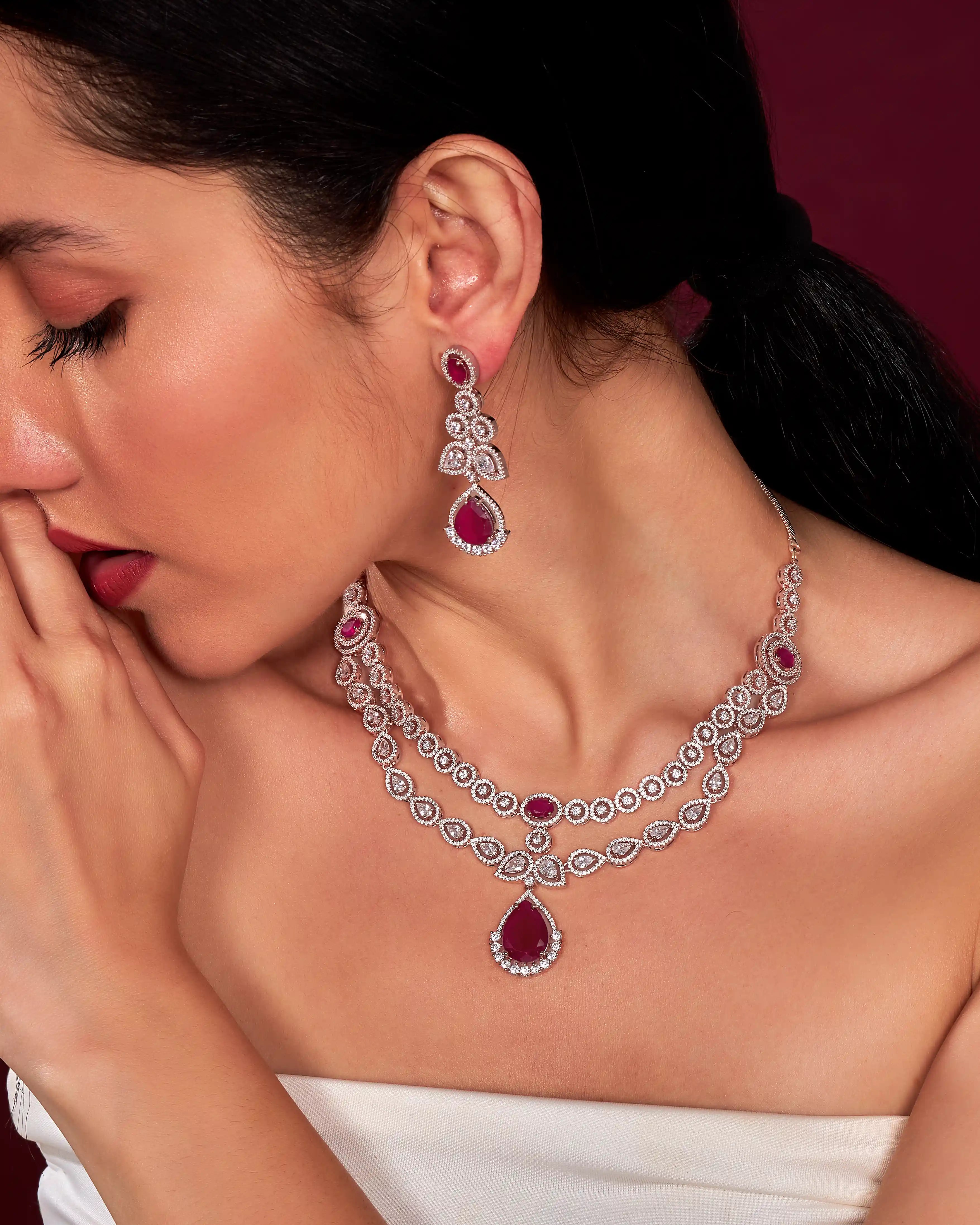 VELISEA Emerald Royale Necklace Set for Women | Premium Green Zirconia Jewellery