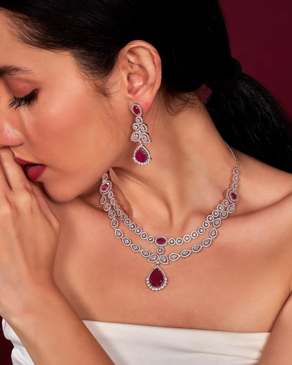 VELISEA Emerald Royale Necklace Set for Women | Premium Green Zirconia Jewellery