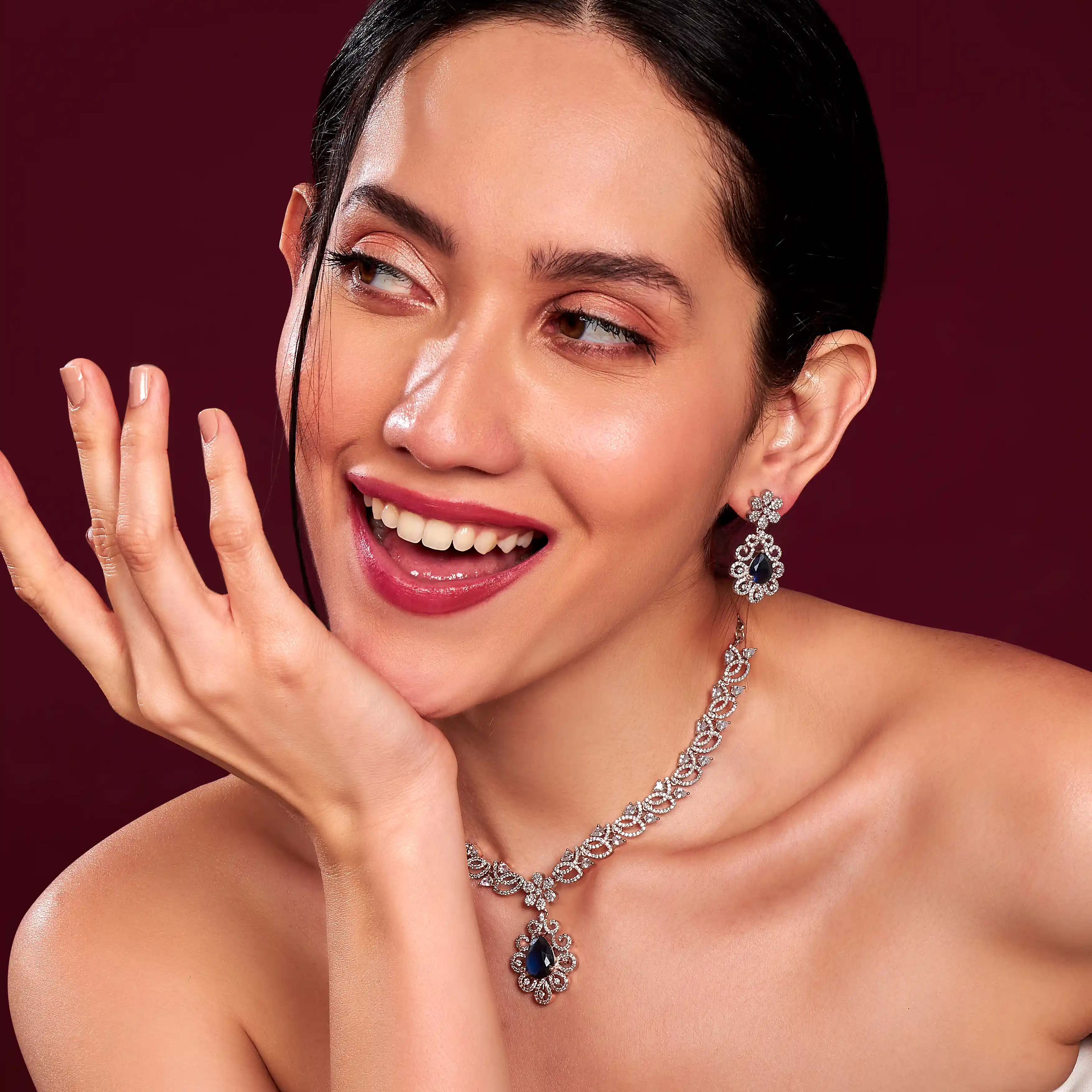 VELISEA Emerald Royale Necklace Set | Premium Green Zirconia Party Wear Jewellery