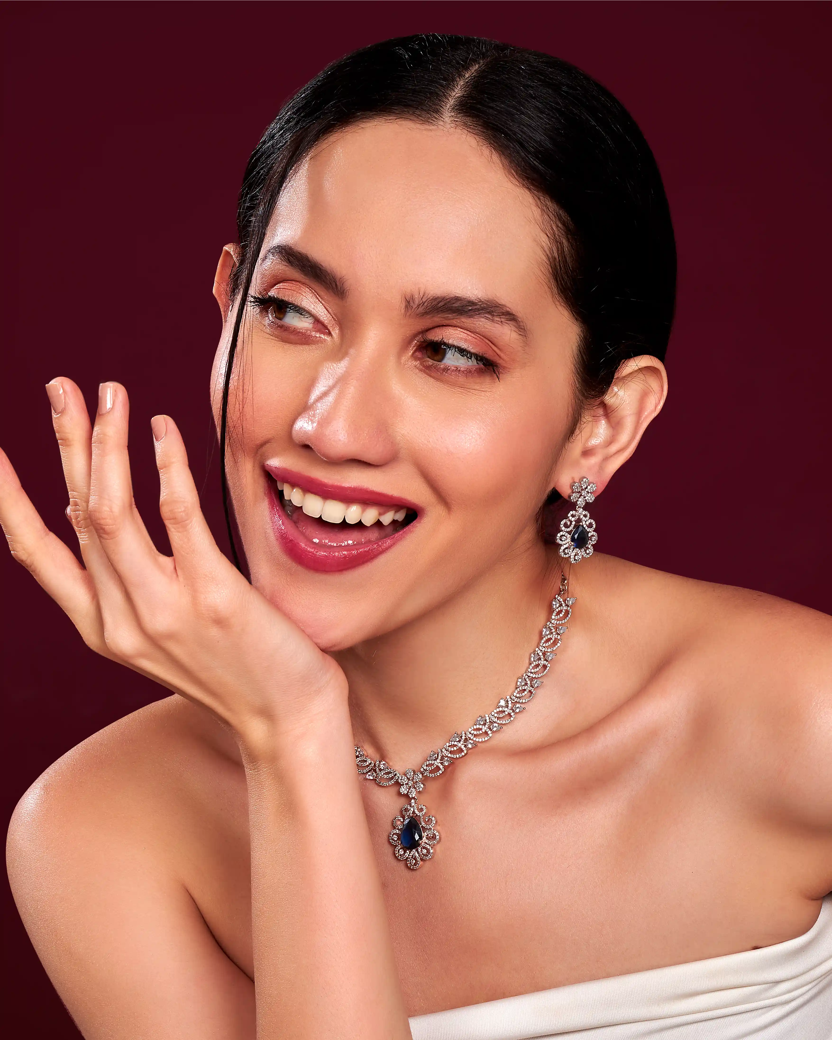 VELISEA Emerald Royale Necklace Set | Premium Green Zirconia Party Wear Jewellery