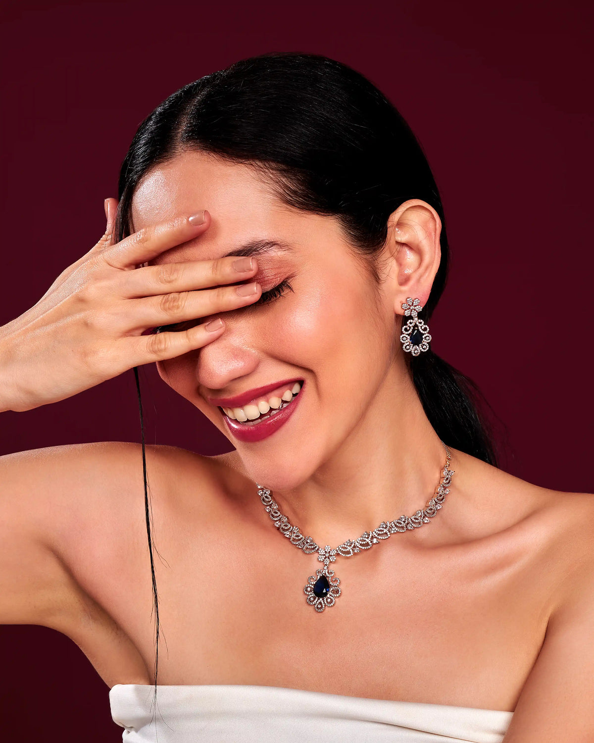 VELISEA Emerald Royale Necklace Set | Premium Green Zirconia Party Wear Jewellery