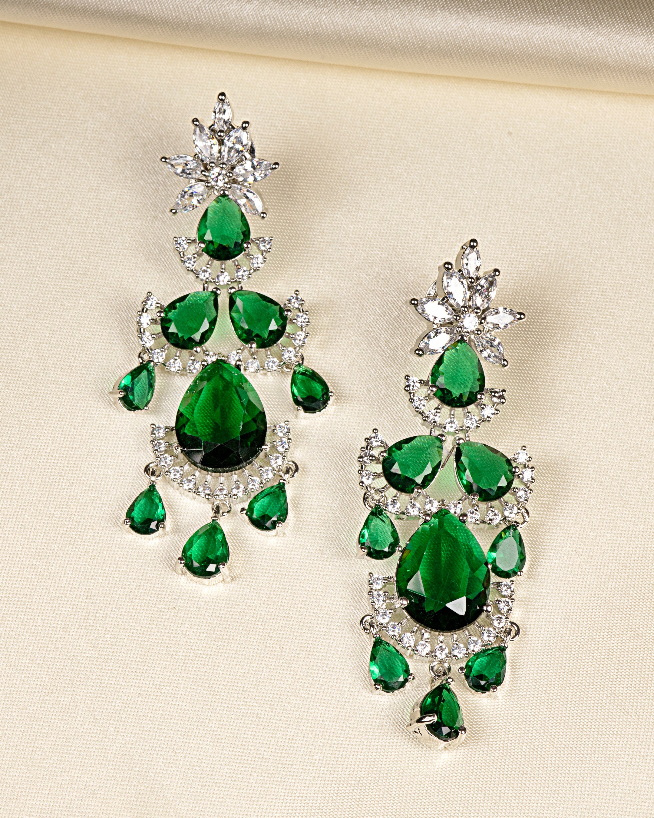 VELISEA Green Teardrop Cubic Zirconia American Diamond Necklace Set | Statement Jewelry for Women