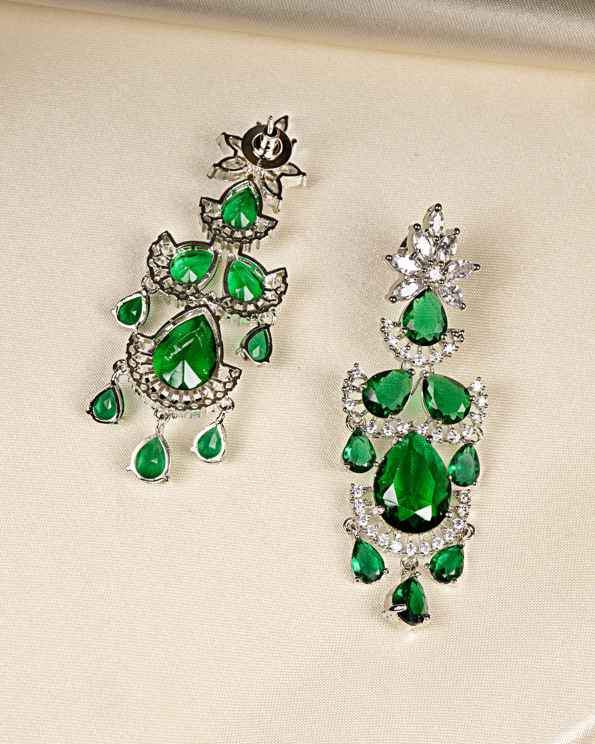 VELISEA Green Teardrop Cubic Zirconia American Diamond Necklace Set | Statement Jewelry for Women
