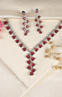 VELISEA Red Teardrop Cubic Zirconia American Diamond Necklace Set | Statement Jewelry for Women
