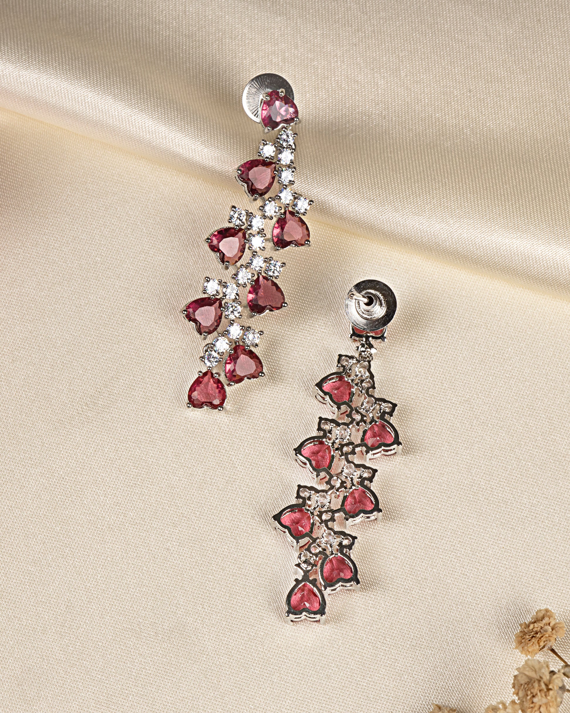 VELISEA Red Teardrop Cubic Zirconia American Diamond Necklace Set | Statement Jewelry for Women