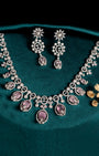 VELISEA Pink Teardrop Cubic Zirconia American Diamond Necklace Set | Statement Jewelry for Women