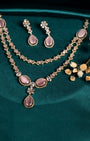 VELISEA Blush Pink Teardrop Cubic Zirconia American Diamond Necklace Set for Women | Elegant Bridal & Party Jewelry