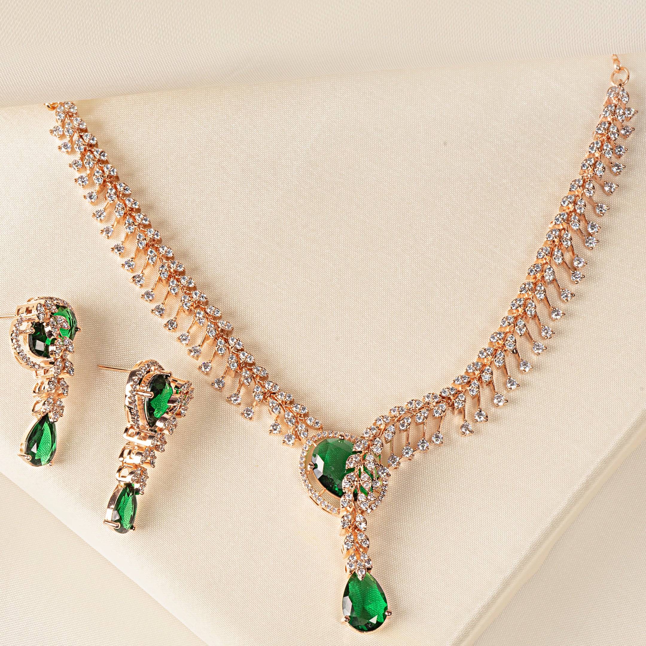 VELISEA Emerald Elegance Necklace & Earrings Set for Women | Premium Luxury Zirconia Jewellery