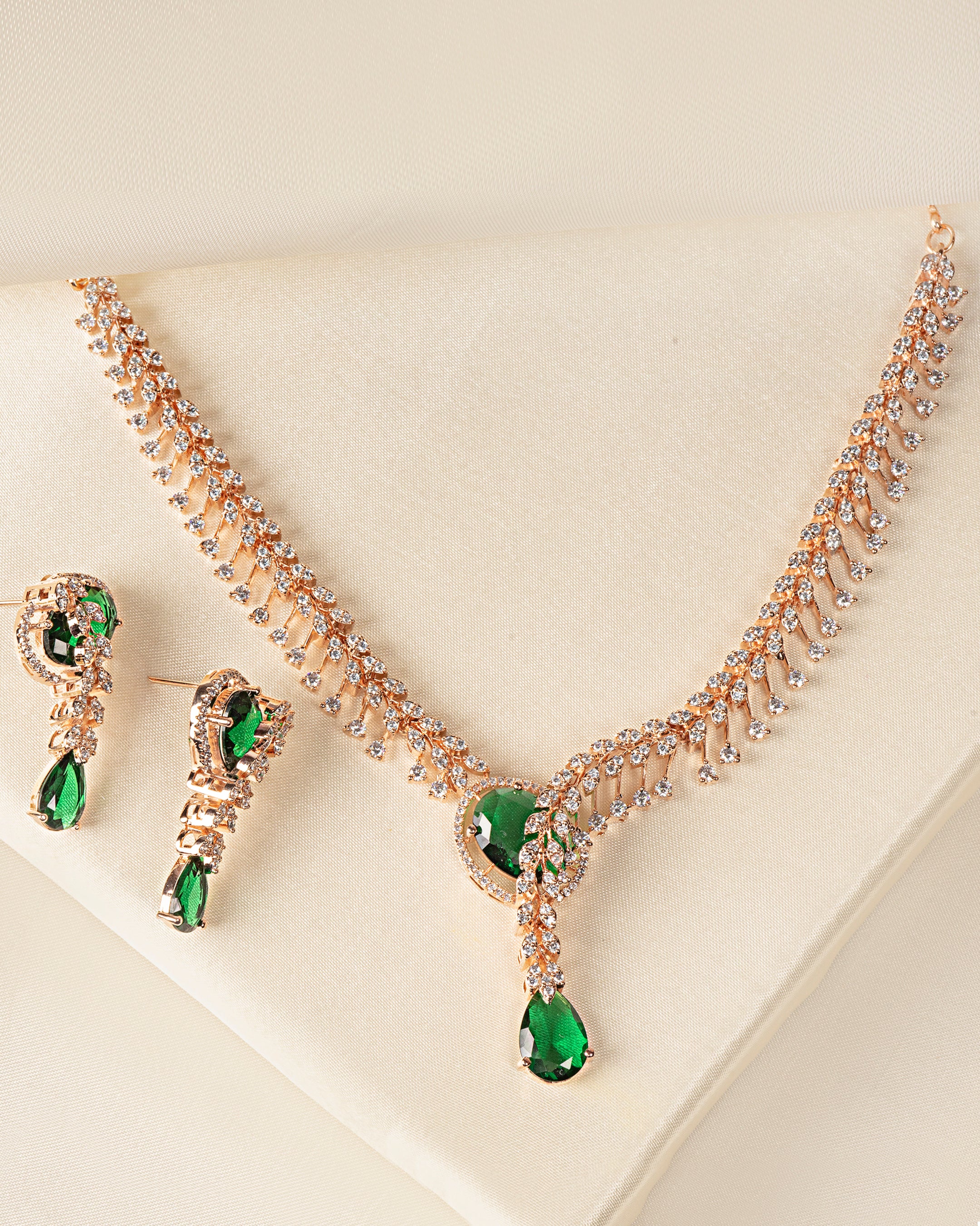 VELISEA Emerald Elegance Necklace & Earrings Set for Women | Premium Luxury Zirconia Jewellery