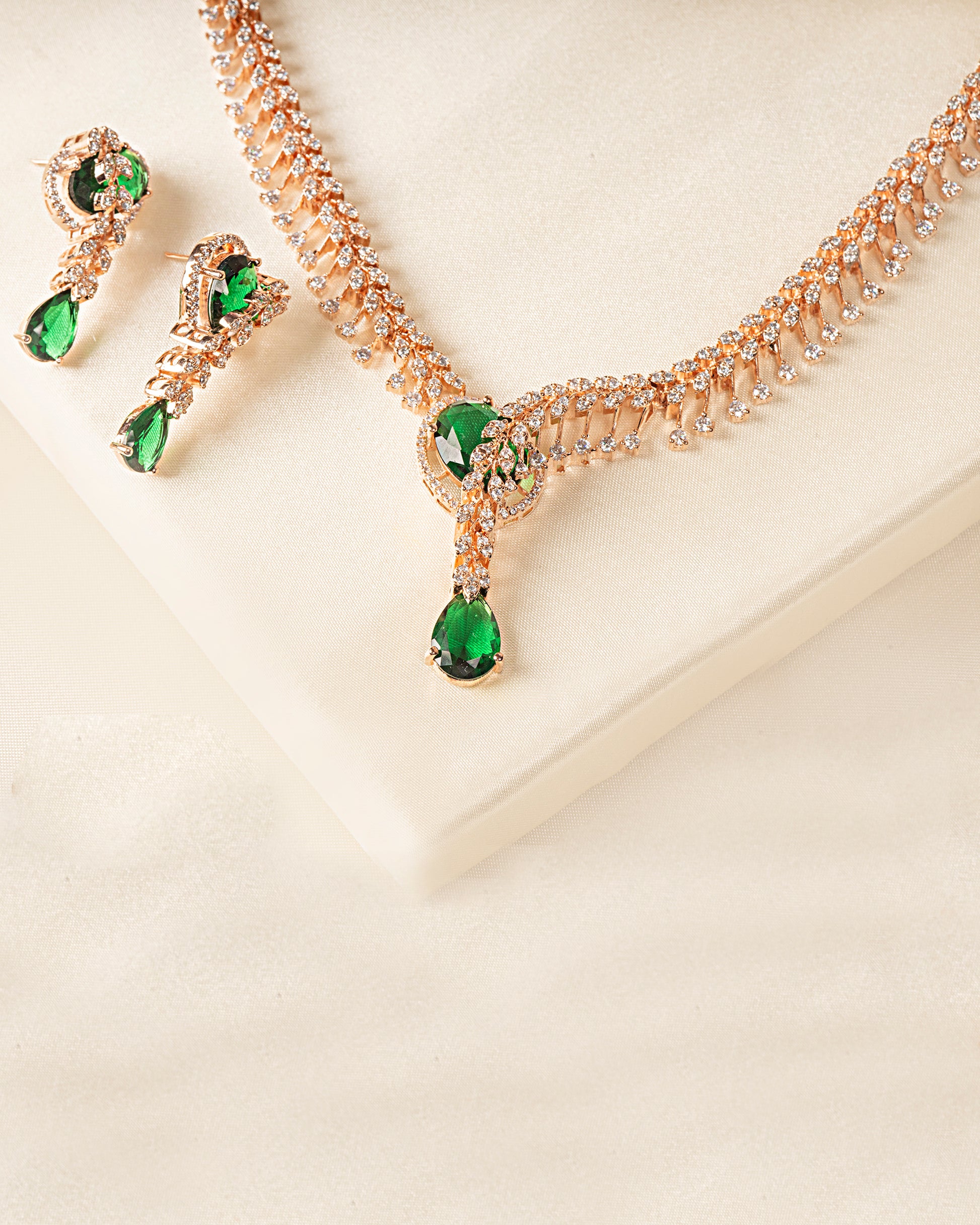 VELISEA Emerald Elegance Necklace & Earrings Set for Women | Premium Luxury Zirconia Jewellery