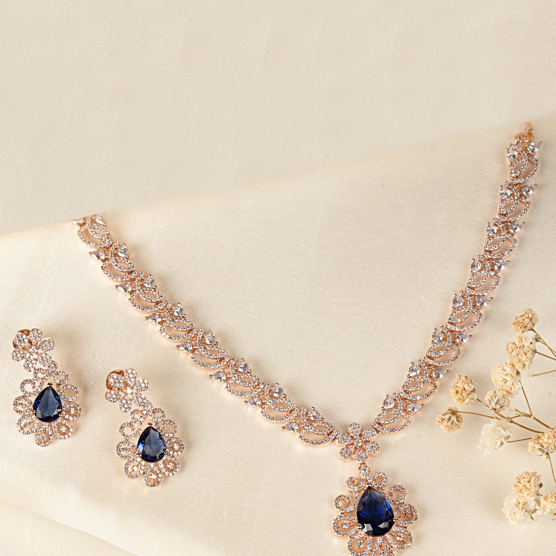 VELISEA Emerald Royale Necklace Set | Premium Green Zirconia Party Wear Jewellery