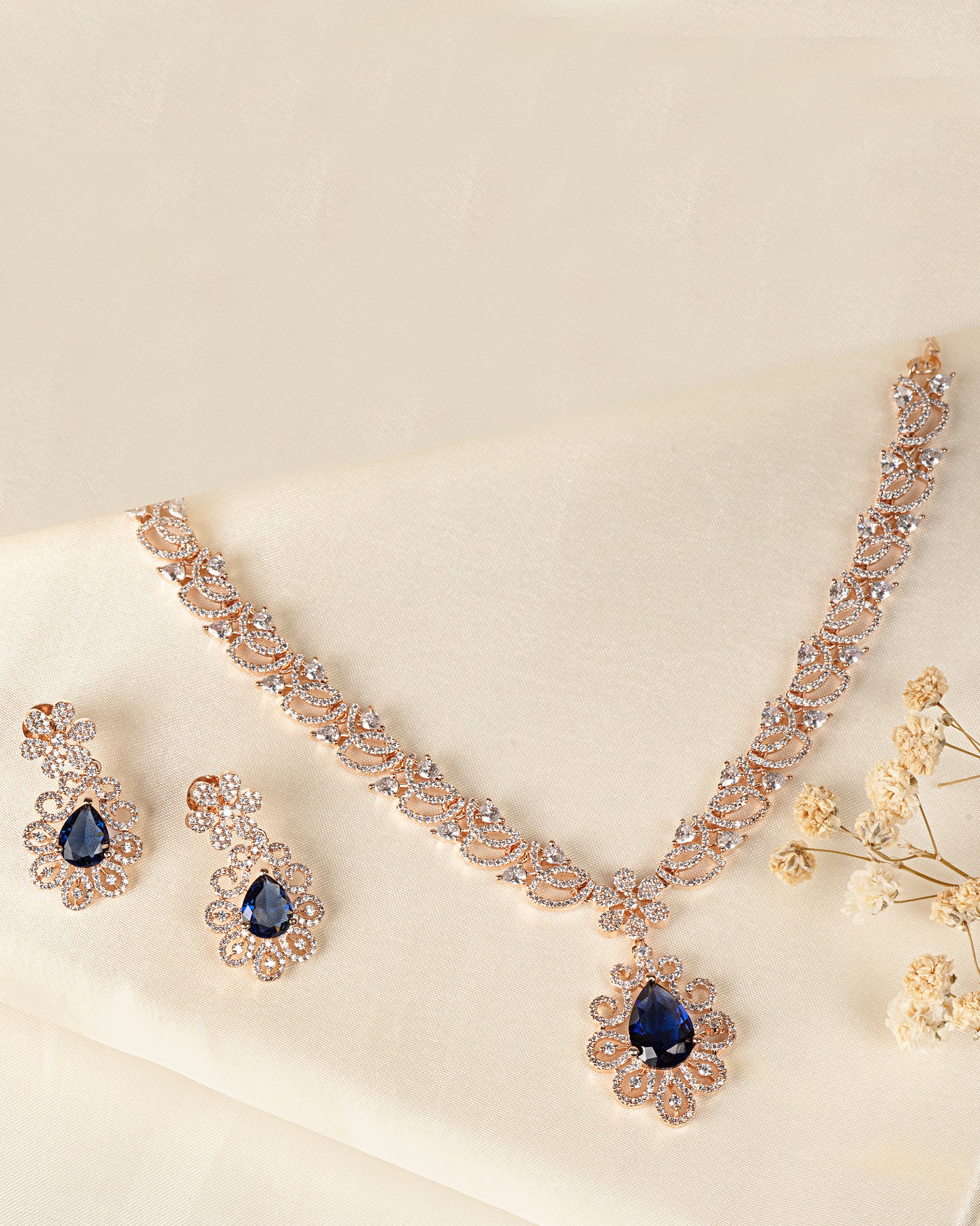 VELISEA Emerald Royale Necklace Set | Premium Green Zirconia Party Wear Jewellery