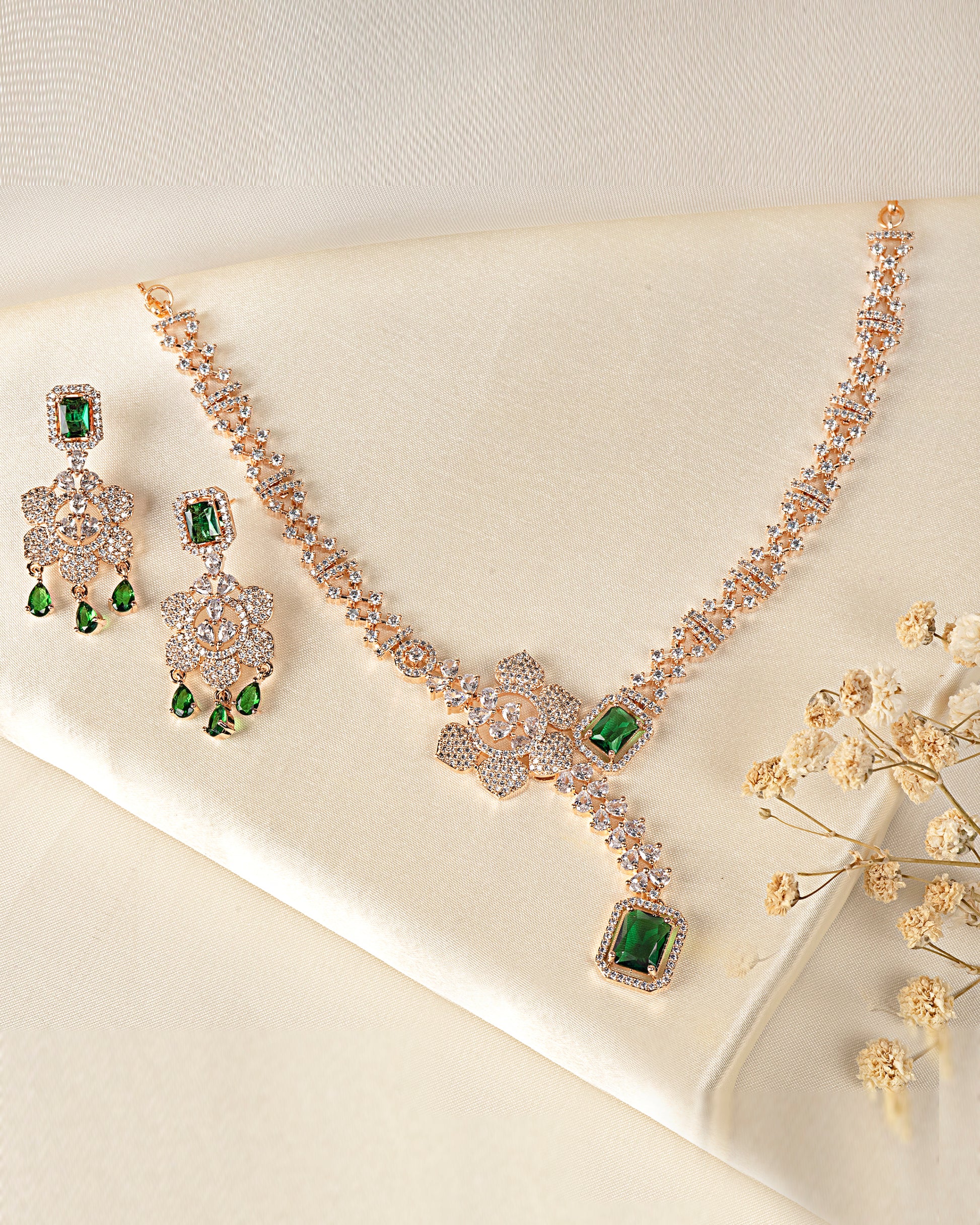 VELISEA Luxe Emerald Necklace & Earrings Set | Designer Fashion Jewellery for Women