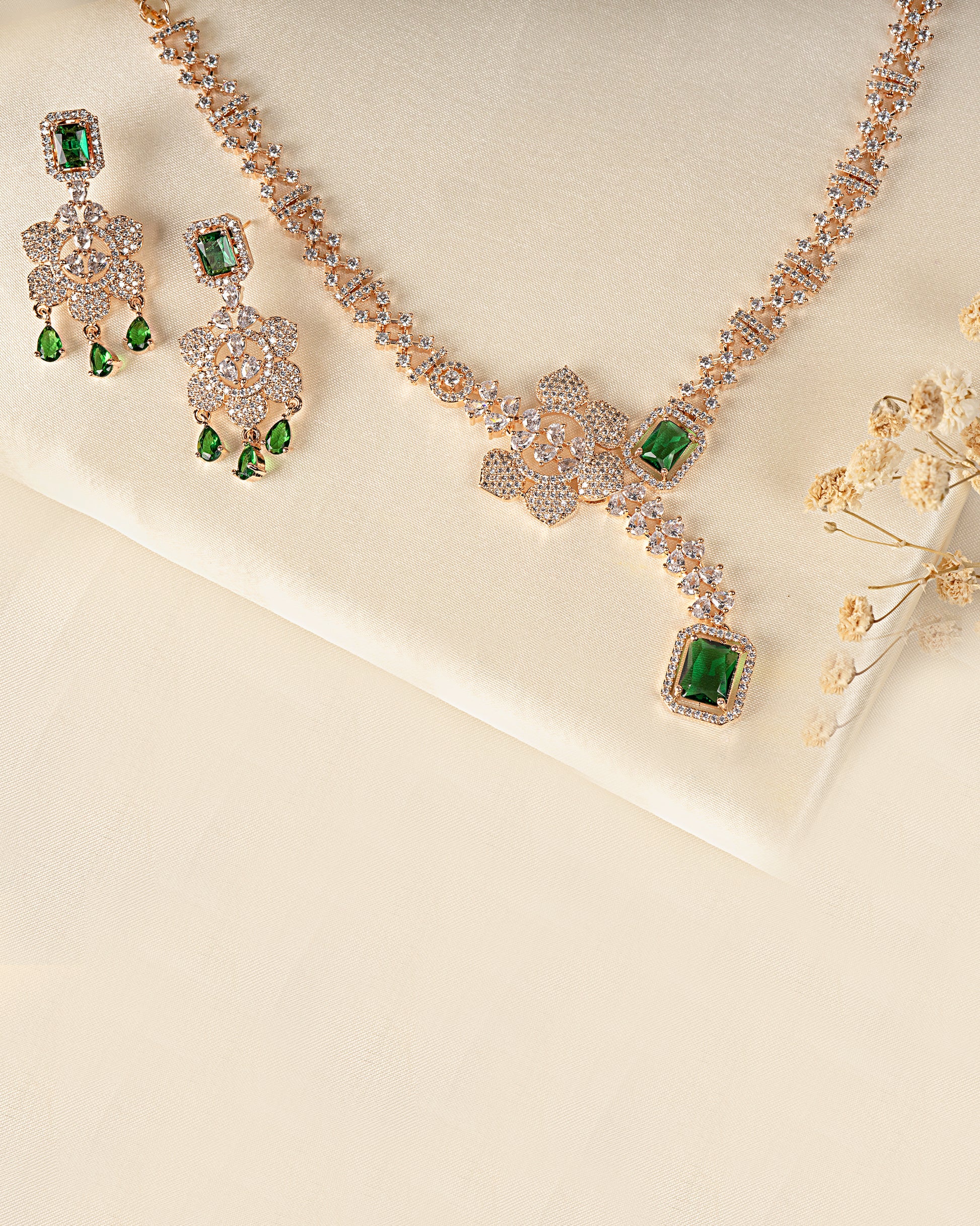 VELISEA Luxe Emerald Necklace & Earrings Set | Designer Fashion Jewellery for Women