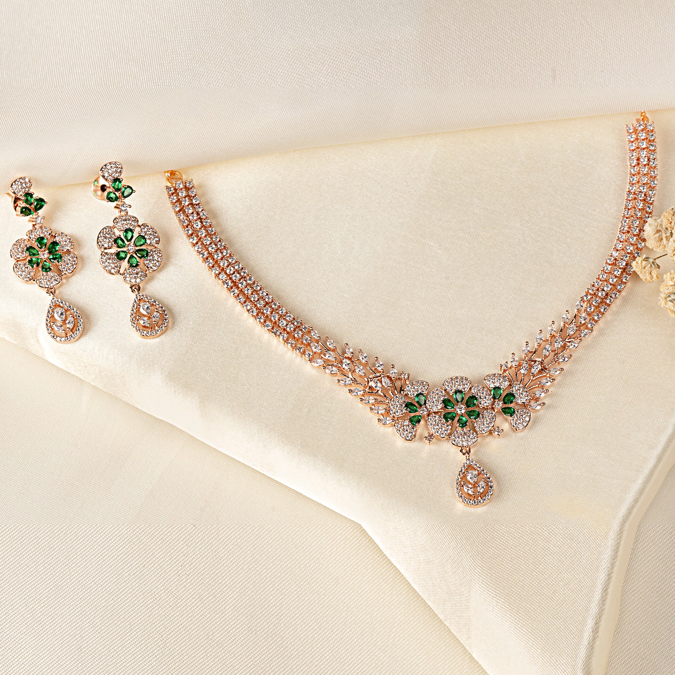 VELISEA Emerald Crystal Necklace & Earrings Set | Premium Statement Jewellery