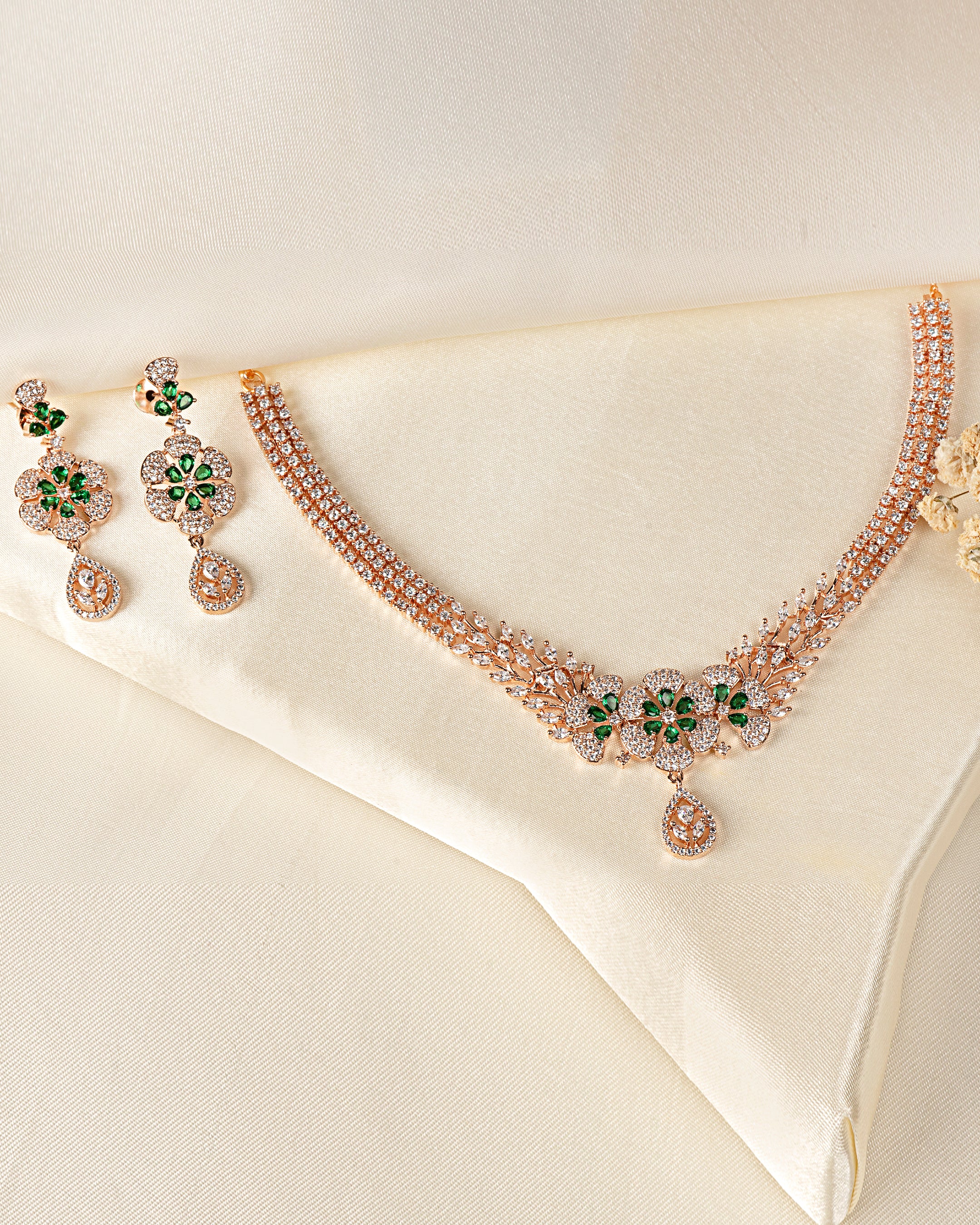 VELISEA Emerald Crystal Necklace & Earrings Set | Premium Statement Jewellery