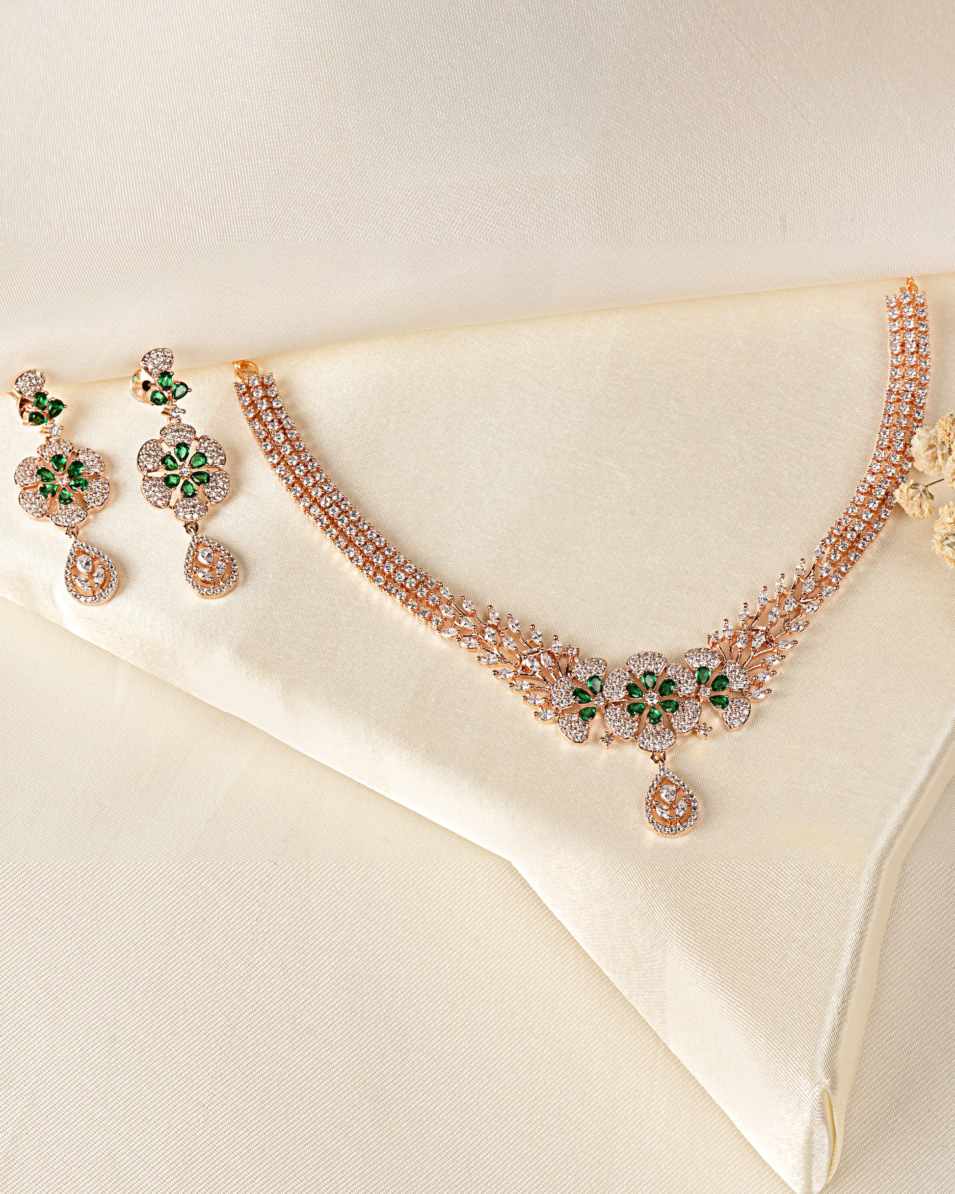 VELISEA Emerald Crystal Necklace & Earrings Set | Premium Statement Jewellery