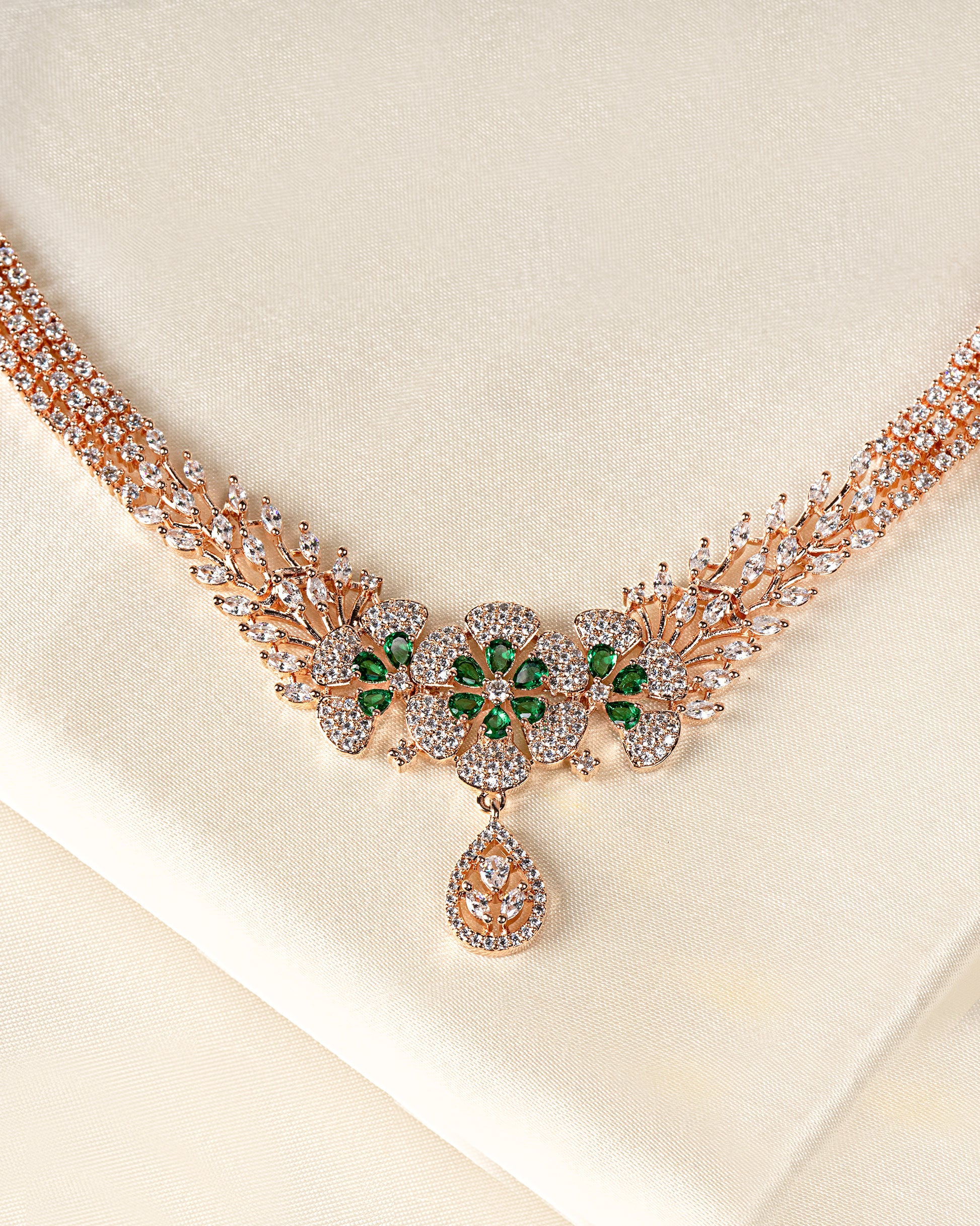 VELISEA Emerald Crystal Necklace & Earrings Set | Premium Statement Jewellery