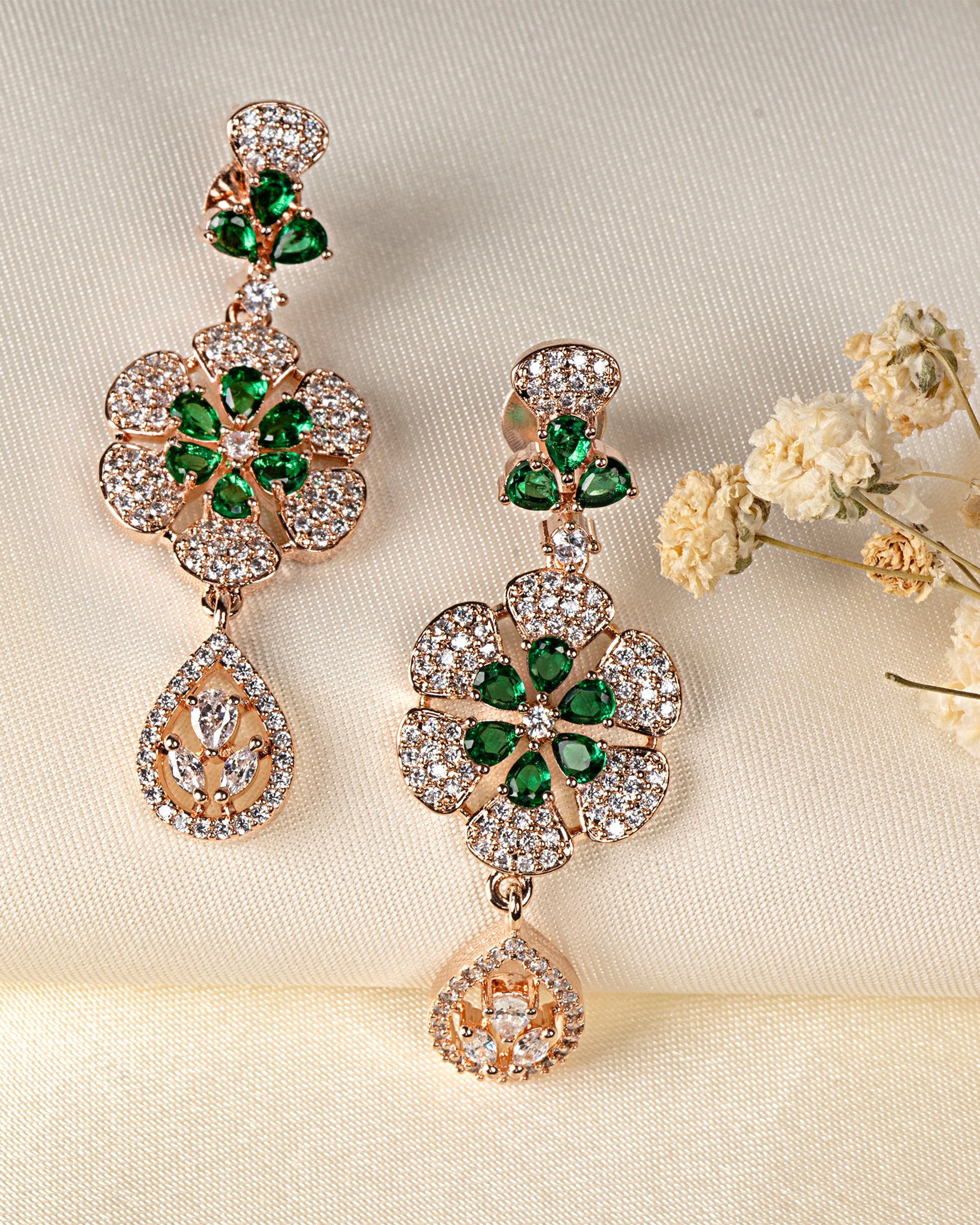VELISEA Emerald Crystal Necklace & Earrings Set | Premium Statement Jewellery
