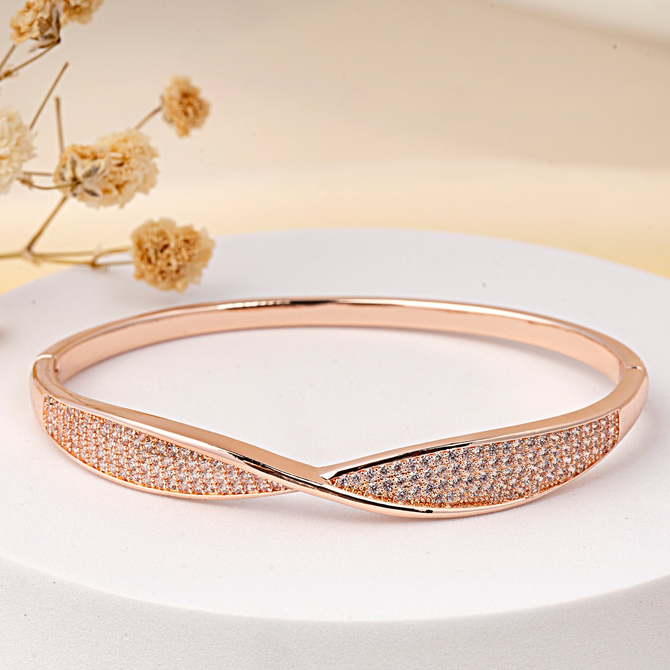 VELISEA Rose Gold-Plated Bangle Bracelet for Women | Premium Designer Fashion Jewellery