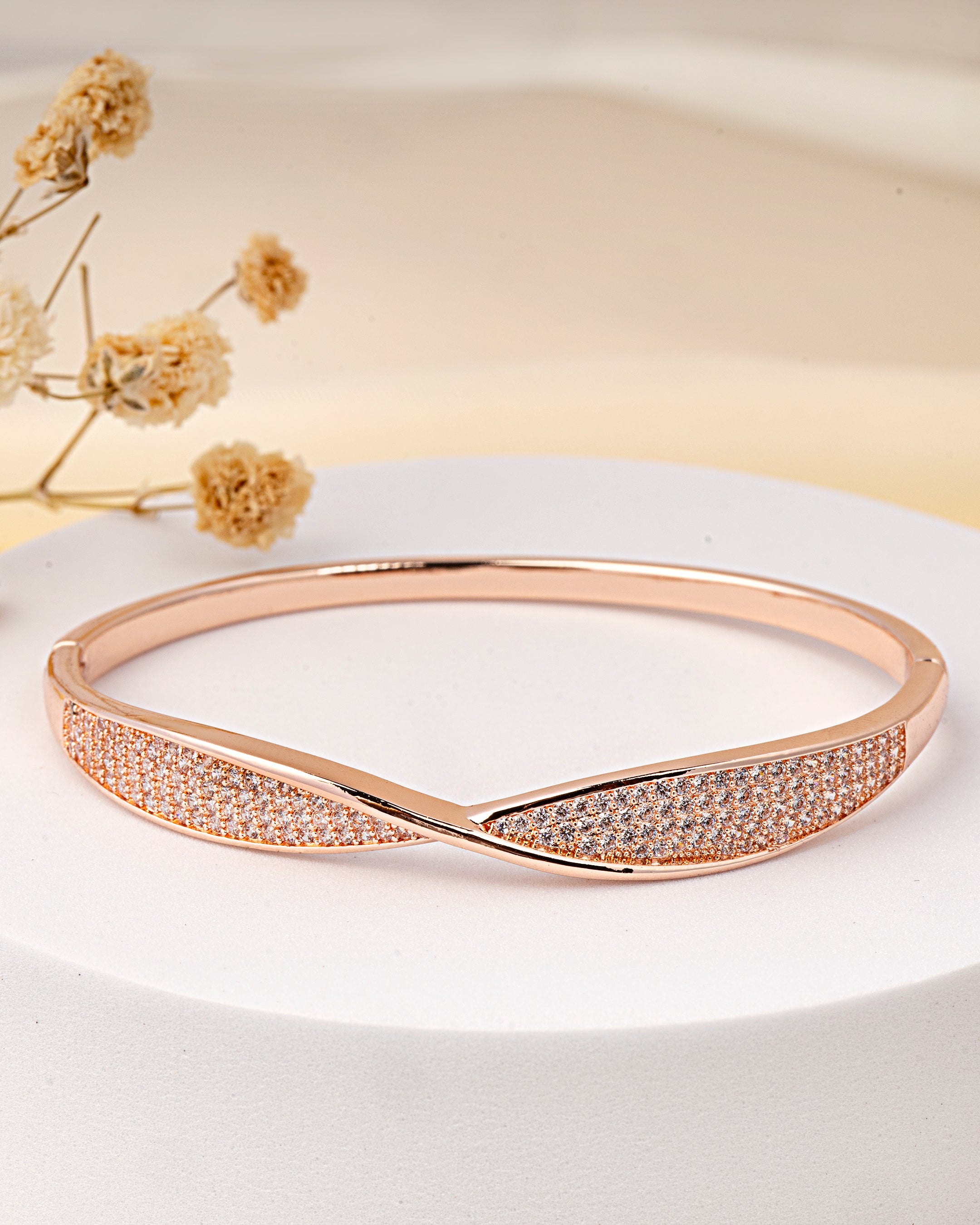 VELISEA Rose Gold-Plated Bangle Bracelet for Women | Premium Designer Fashion Jewellery