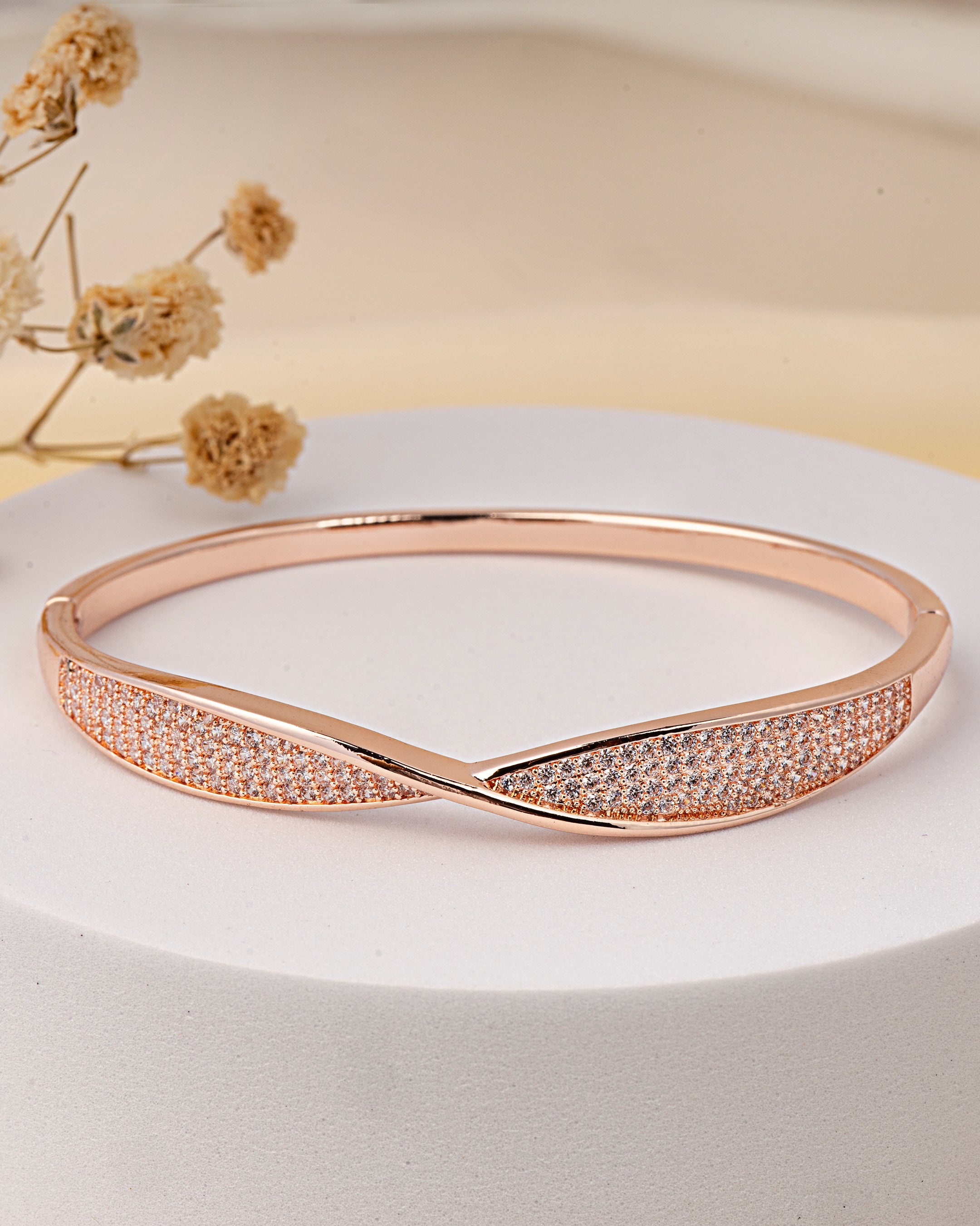 VELISEA Rose Gold-Plated Bangle Bracelet for Women | Premium Designer Fashion Jewellery