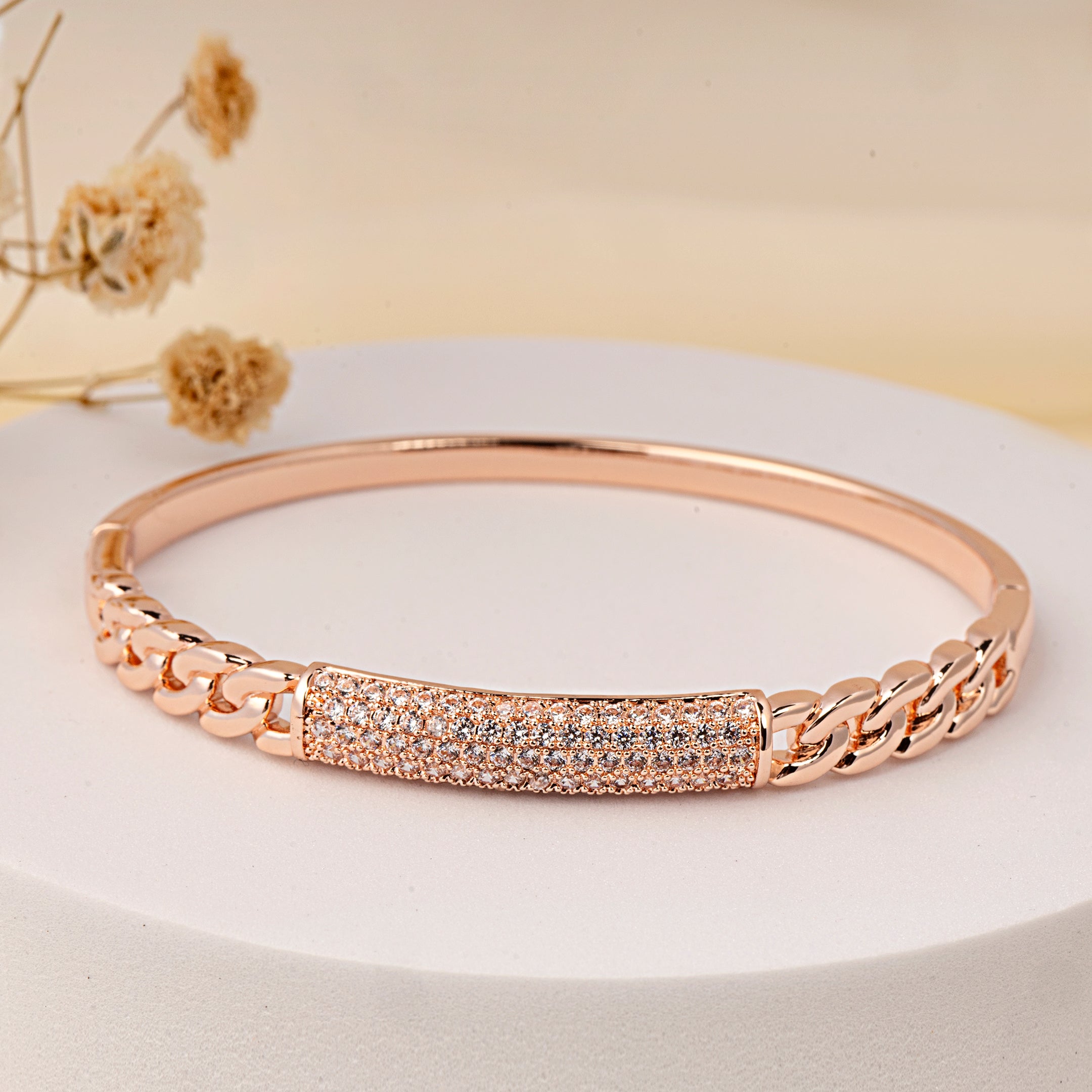 VELISEA Rose Gold-Plated Bangle Bracelet for Women | Premium Lightweight Designer Jewellery