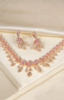 VELISEA Elegant Pink Teardrop Crystal Necklace Set | American Diamond Jewelry for Wedding & Party Wear