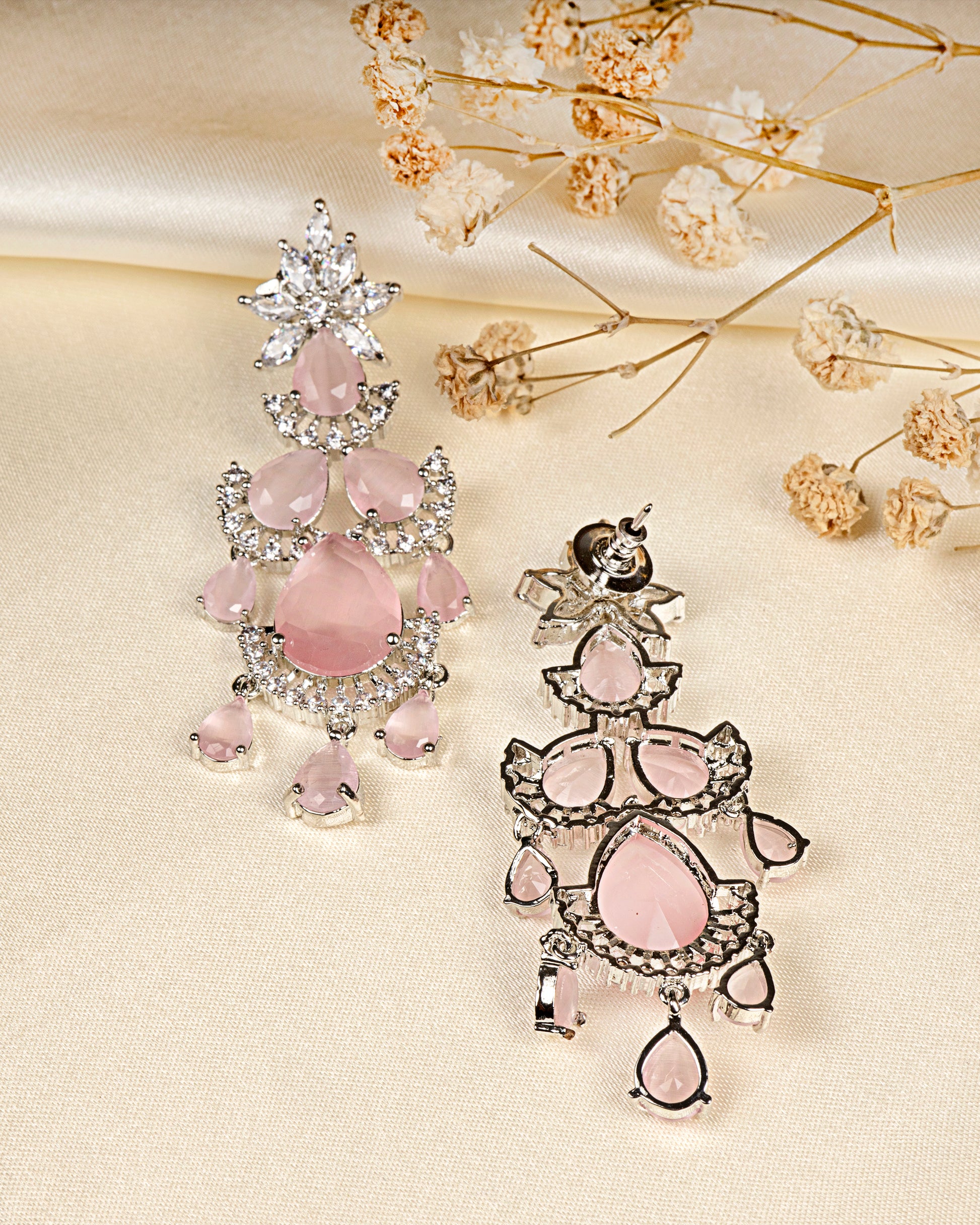 VELISEA Pink Teardrop Cubic Zirconia American Diamond Necklace Set | Statement Jewelry for Women