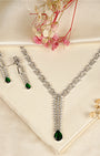 VELISEA Green Teardrop American Diamond Zirconia Necklace Set for Women | Elegant Bridal & Party Jewelry