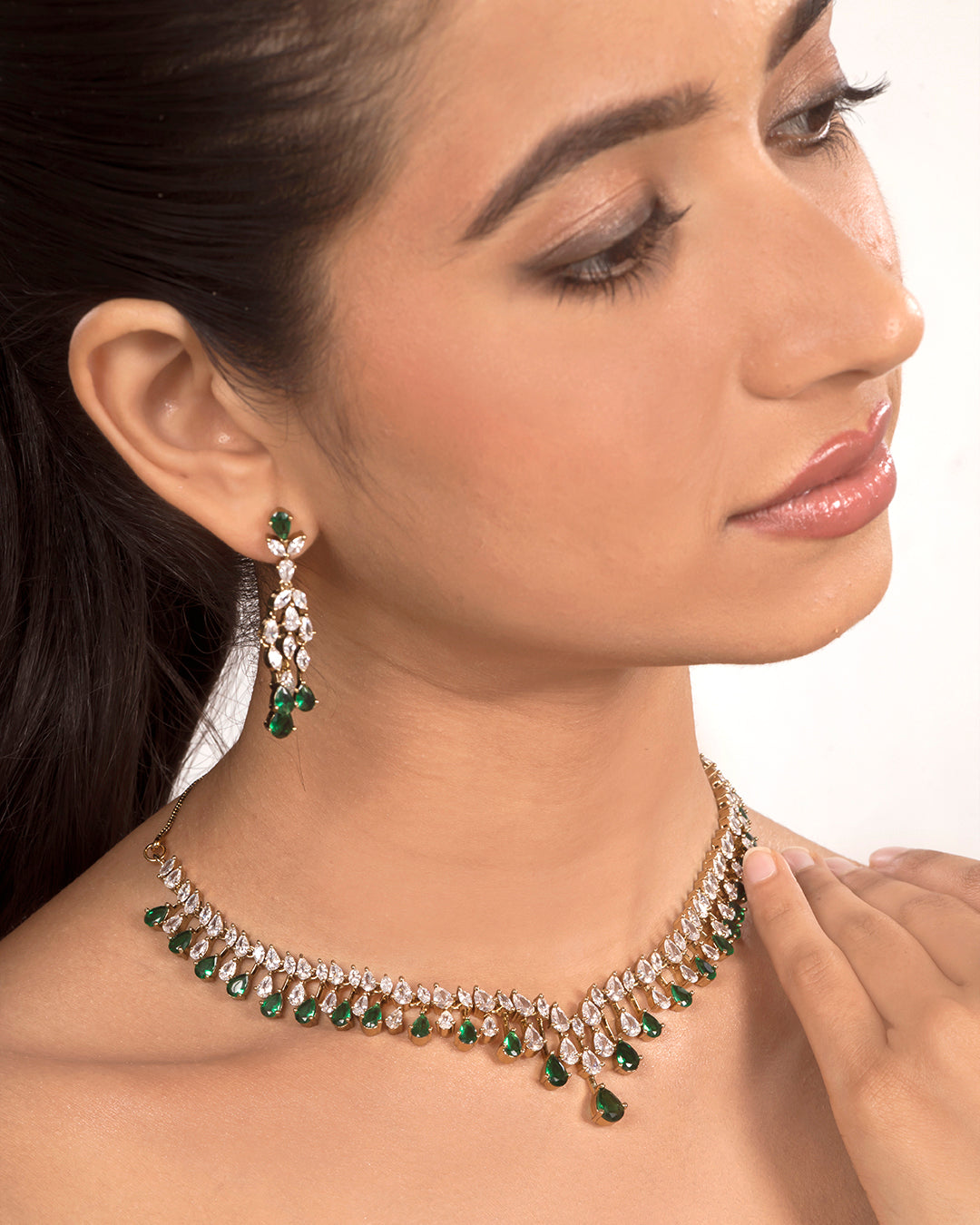 VELISEA Royal Emerald Necklace Set | Premium Party Wear Jewellery for Women